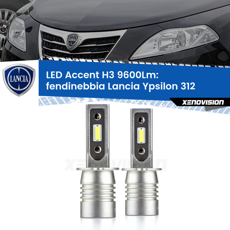 <strong>Kit LED Fendinebbia per Lancia Ypsilon</strong> 312 2011 in poi.</strong> Coppia lampade <strong>H3</strong> senza ventola e ultracompatte per installazioni in fari senza spazi.