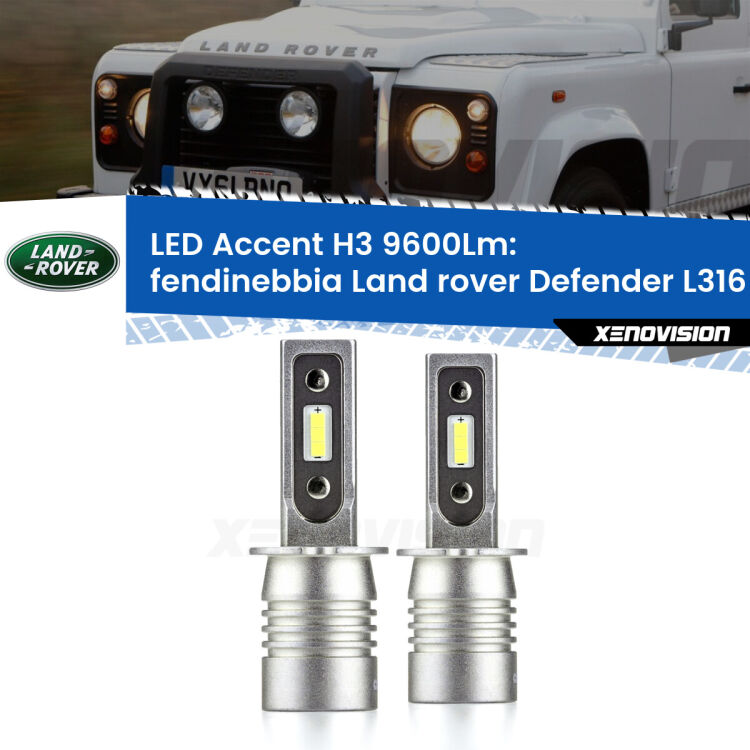 <strong>Kit LED Fendinebbia per Land rover Defender</strong> L316 1998 - 2016.</strong> Coppia lampade <strong>H3</strong> senza ventola e ultracompatte per installazioni in fari senza spazi.