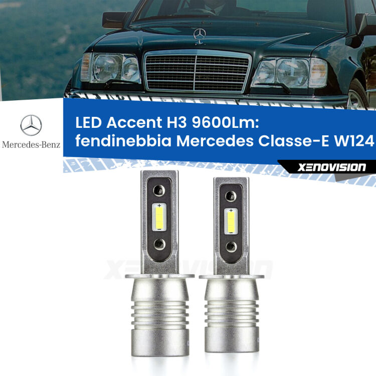 <strong>Kit LED Fendinebbia per Mercedes Classe-E</strong> W124 1993 - 1995.</strong> Coppia lampade <strong>H3</strong> senza ventola e ultracompatte per installazioni in fari senza spazi.