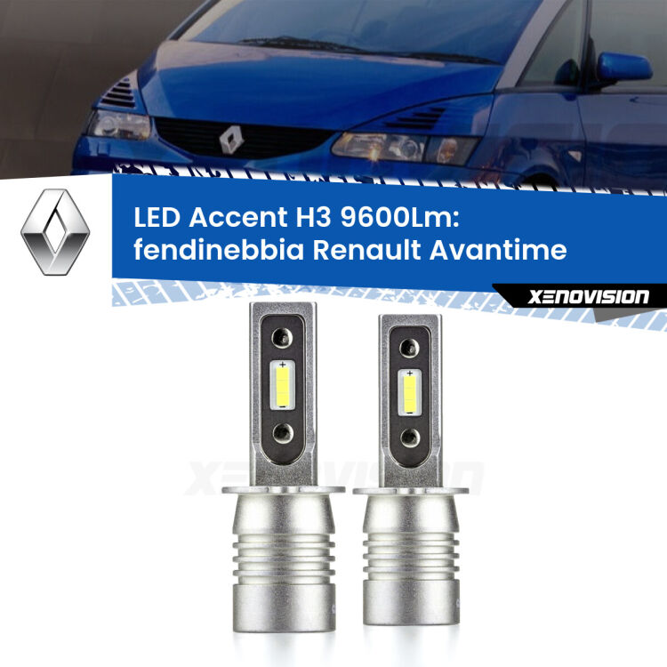 <strong>Kit LED Fendinebbia per Renault Avantime</strong>  2001 - 2003.</strong> Coppia lampade <strong>H3</strong> senza ventola e ultracompatte per installazioni in fari senza spazi.