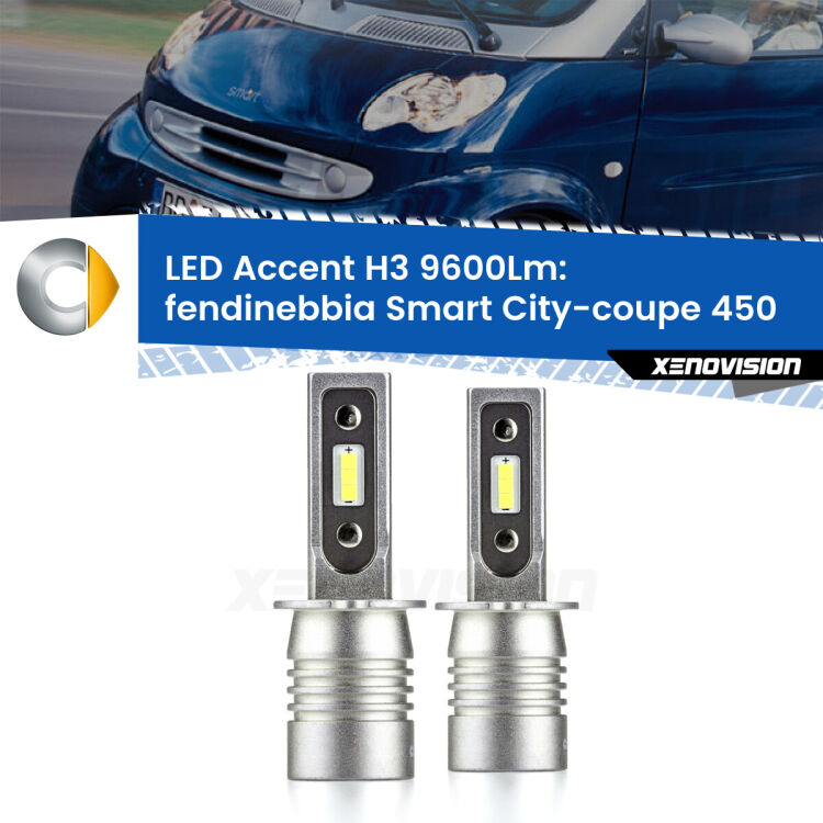 <strong>Kit LED Fendinebbia per Smart City-coupe</strong> 450 1998 - 2004.</strong> Coppia lampade <strong>H3</strong> senza ventola e ultracompatte per installazioni in fari senza spazi.