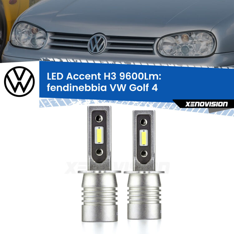 <strong>Kit LED Fendinebbia per VW Golf 4</strong>  1997 - 2005.</strong> Coppia lampade <strong>H3</strong> senza ventola e ultracompatte per installazioni in fari senza spazi.