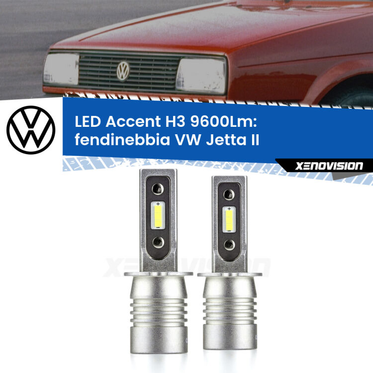 <strong>Kit LED Fendinebbia per VW Jetta</strong> II 1984 - 1992.</strong> Coppia lampade <strong>H3</strong> senza ventola e ultracompatte per installazioni in fari senza spazi.