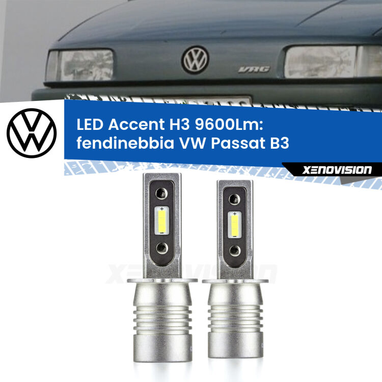 <strong>Kit LED Fendinebbia per VW Passat</strong> B3 1988 - 1993.</strong> Coppia lampade <strong>H3</strong> senza ventola e ultracompatte per installazioni in fari senza spazi.