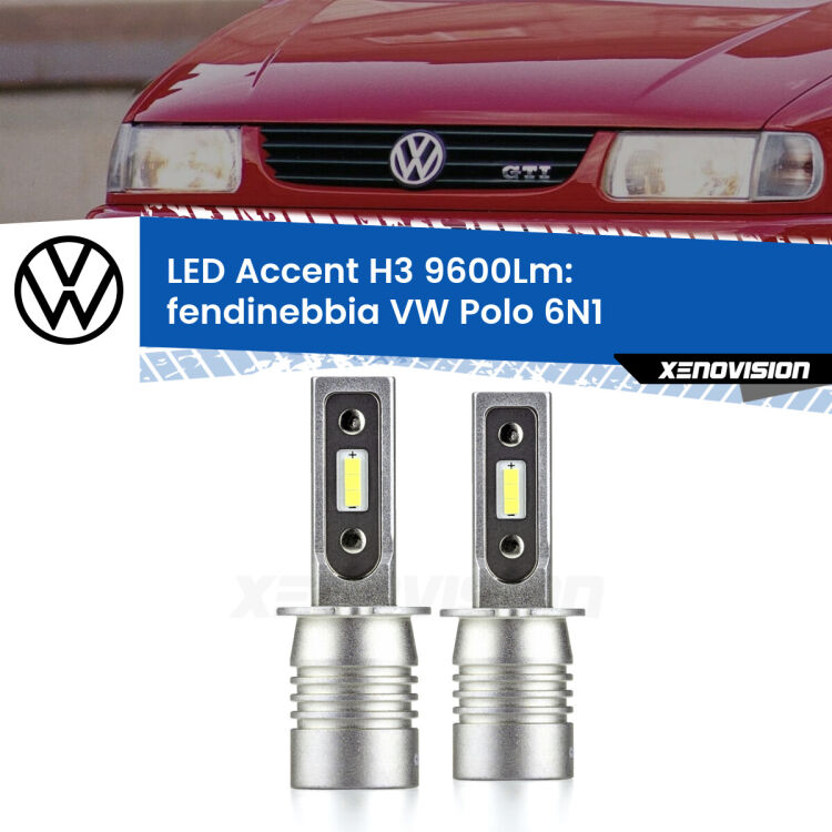 <strong>Kit LED Fendinebbia per VW Polo</strong> 6N1 1994 - 1998.</strong> Coppia lampade <strong>H3</strong> senza ventola e ultracompatte per installazioni in fari senza spazi.