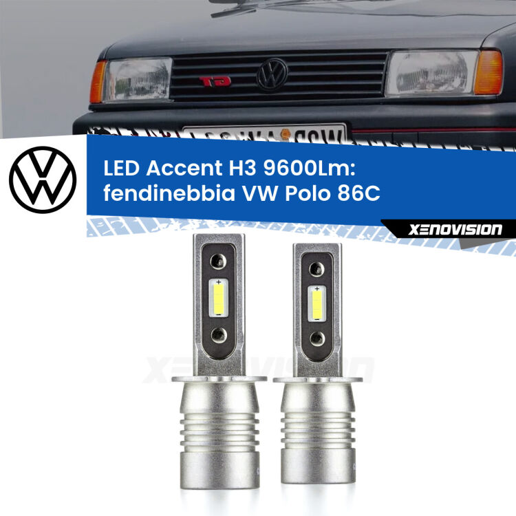 <strong>Kit LED Fendinebbia per VW Polo</strong> 86C 1981 - 1993.</strong> Coppia lampade <strong>H3</strong> senza ventola e ultracompatte per installazioni in fari senza spazi.