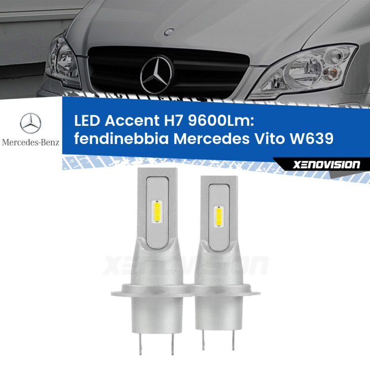 <strong>Kit LED Fendinebbia per Mercedes Vito</strong> W639 2003 - 2012.</strong> Coppia lampade <strong>H7</strong> senza ventola e ultracompatte per installazioni in fari senza spazi.