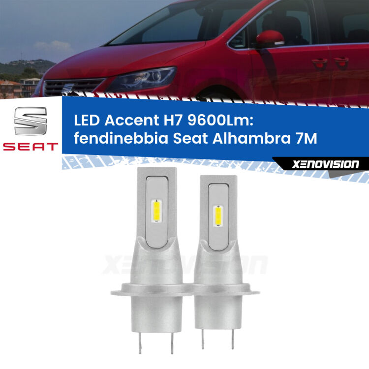 <strong>Kit LED Fendinebbia per Seat Alhambra</strong> 7M 2001 - 2010.</strong> Coppia lampade <strong>H7</strong> senza ventola e ultracompatte per installazioni in fari senza spazi.