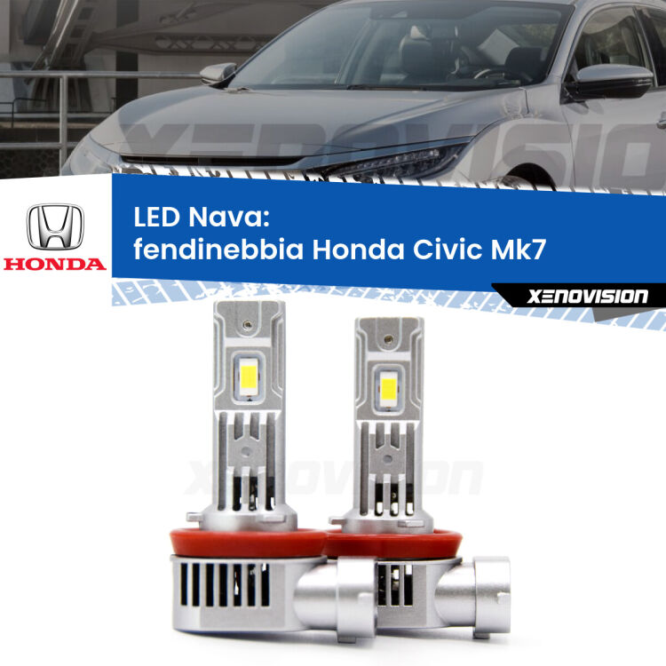 <strong>Fendinebbia LED no-spie per Honda Civic</strong> Mk7 2001 - 2005. Coppia lampade <strong>H11</strong>/H9/H8/H16(JP) modello Nava canbus, raffreddate a ventola.