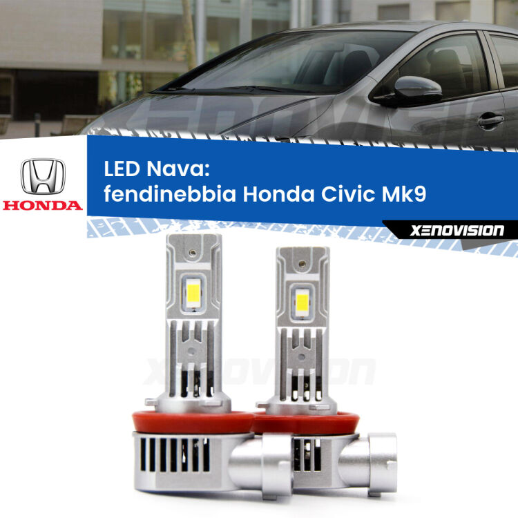 <strong>Fendinebbia LED no-spie per Honda Civic</strong> Mk9 2011 - 2015. Coppia lampade <strong>H11</strong>/H9/H8/H16(JP) modello Nava canbus, raffreddate a ventola.