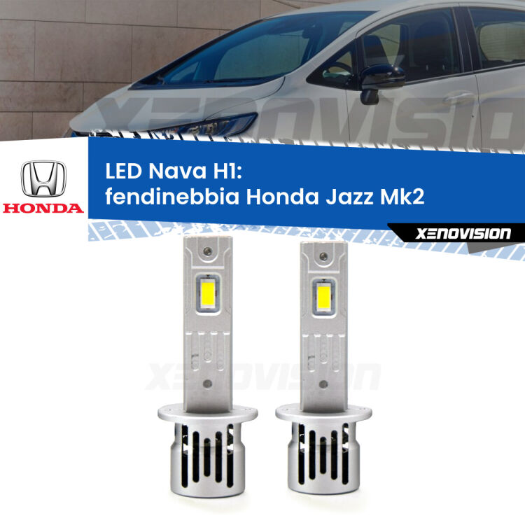 <strong>Fendinebbia LED no-spie per Honda Jazz</strong> Mk2 2002 - 2008. Coppia lampade <strong> H1</strong> modello Nava canbus, raffreddate a ventola.