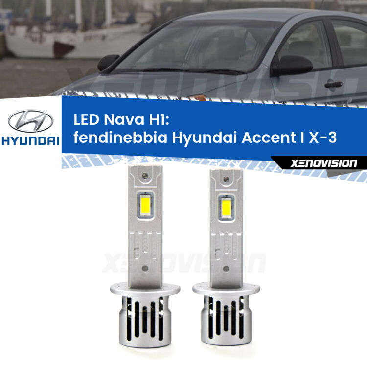 <strong>Fendinebbia LED no-spie per Hyundai Accent I</strong> X-3 1994 - 2000. Coppia lampade <strong> H1</strong> modello Nava canbus, raffreddate a ventola.