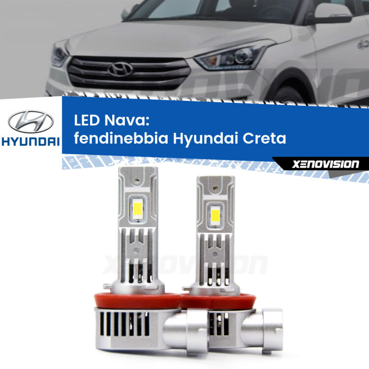 <strong>Fendinebbia LED no-spie per Hyundai Creta</strong>  2016 in poi. Coppia lampade <strong>H11</strong>/H9/H8/H16(JP) modello Nava canbus, raffreddate a ventola.