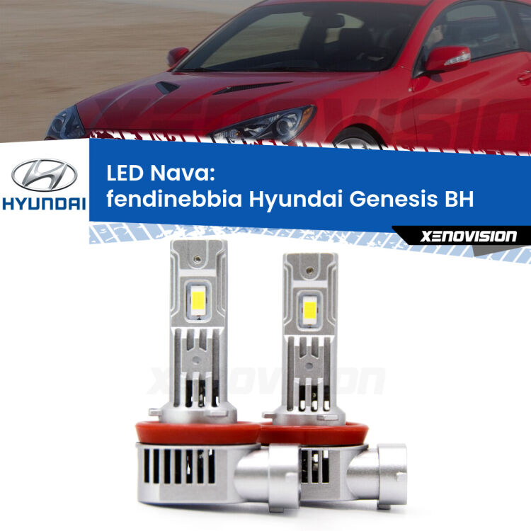 <strong>Fendinebbia LED no-spie per Hyundai Genesis</strong> BH 2008 - 2014. Coppia lampade <strong>H11</strong>/H9/H8/H16(JP) modello Nava canbus, raffreddate a ventola.