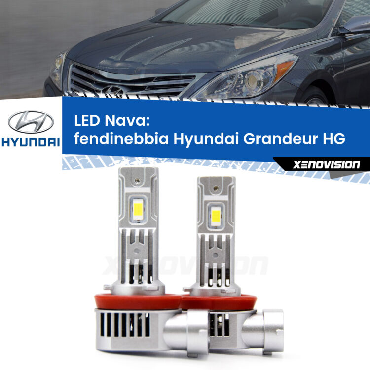 <strong>Fendinebbia LED no-spie per Hyundai Grandeur</strong> HG 2011 - 2016. Coppia lampade <strong>H11</strong>/H9/H8/H16(JP) modello Nava canbus, raffreddate a ventola.