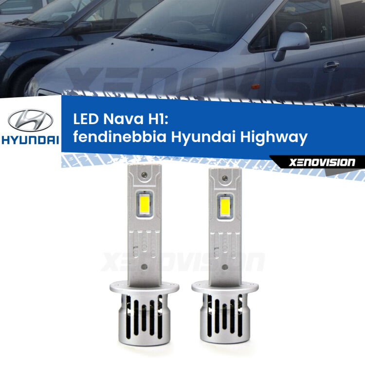 <strong>Fendinebbia LED no-spie per Hyundai Highway</strong>  2000 - 2004. Coppia lampade <strong> H1</strong> modello Nava canbus, raffreddate a ventola.