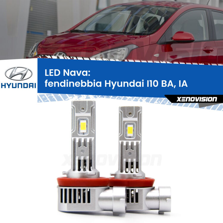 <strong>Fendinebbia LED no-spie per Hyundai I10</strong> BA, IA con luci svolta. Coppia lampade <strong>H11</strong>/H9/H8/H16(JP) modello Nava canbus, raffreddate a ventola.