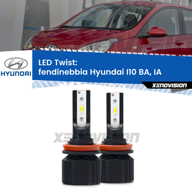 <strong>Kit fendinebbia LED</strong> per <strong>Hyundai I10</strong> BA, IA con luci svolta. Compatte, impermeabili, senza ventola: praticamente indistruttibili. Top Quality.