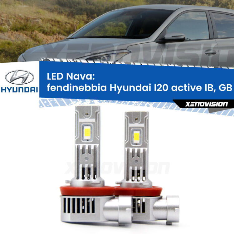 <strong>Fendinebbia LED no-spie per Hyundai I20 active</strong> IB, GB 2015 in poi. Coppia lampade <strong>H11</strong>/H9/H8/H16(JP) modello Nava canbus, raffreddate a ventola.