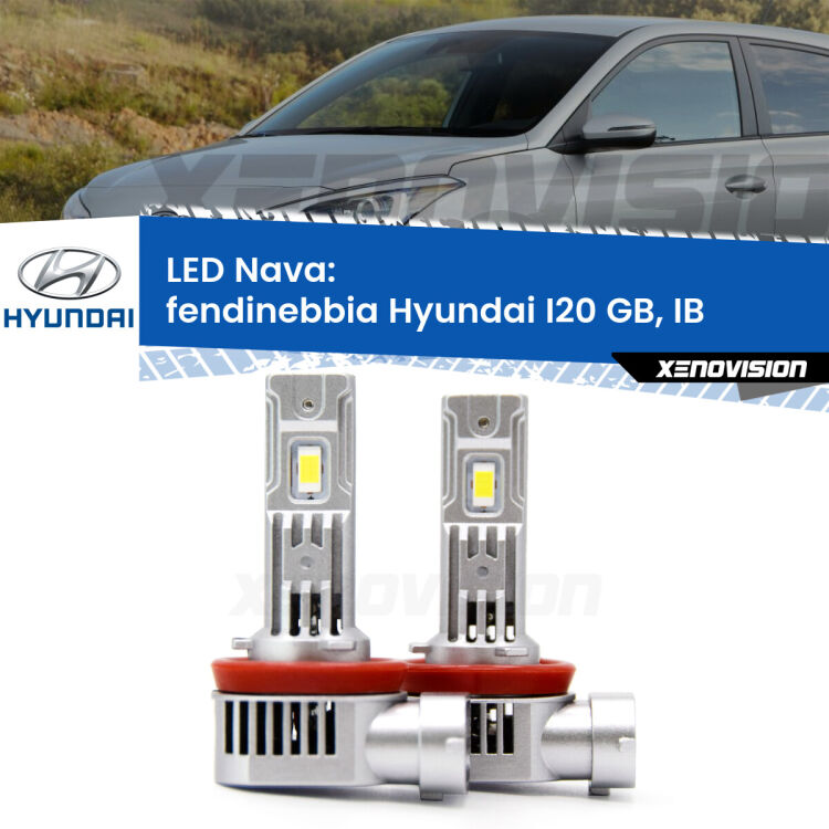 <strong>Fendinebbia LED no-spie per Hyundai I20</strong> GB, IB 2014 in poi. Coppia lampade <strong>H11</strong>/H9/H8/H16(JP) modello Nava canbus, raffreddate a ventola.