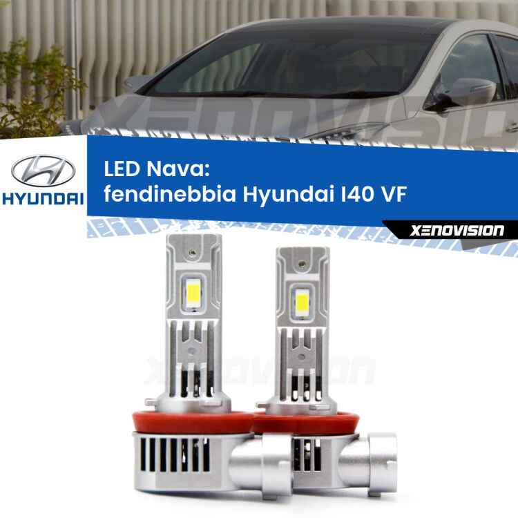 <strong>Fendinebbia LED no-spie per Hyundai I40</strong> VF 2012 - 2014. Coppia lampade <strong>H11</strong>/H9/H8/H16(JP) modello Nava canbus, raffreddate a ventola.