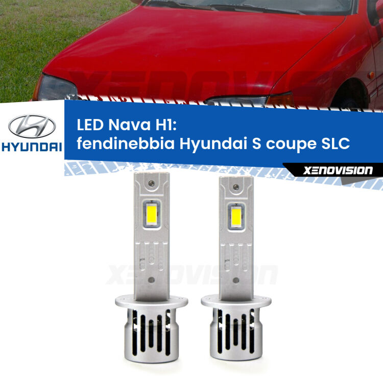 <strong>Fendinebbia LED no-spie per Hyundai S coupe</strong> SLC 1990 - 1996. Coppia lampade <strong> H1</strong> modello Nava canbus, raffreddate a ventola.