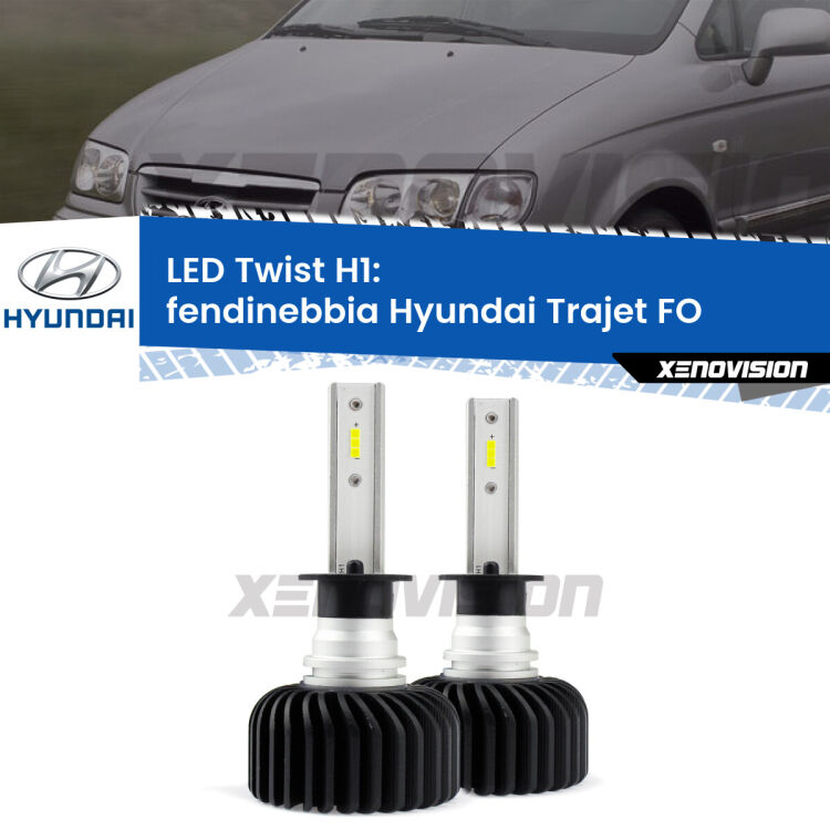 <strong>Kit fendinebbia LED</strong> H1 per <strong>Hyundai Trajet</strong> FO 2000 - 2008. Compatte, impermeabili, senza ventola: praticamente indistruttibili. Top Quality.