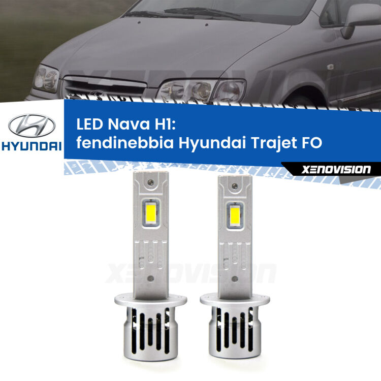 <strong>Fendinebbia LED no-spie per Hyundai Trajet</strong> FO 2000 - 2008. Coppia lampade <strong> H1</strong> modello Nava canbus, raffreddate a ventola.