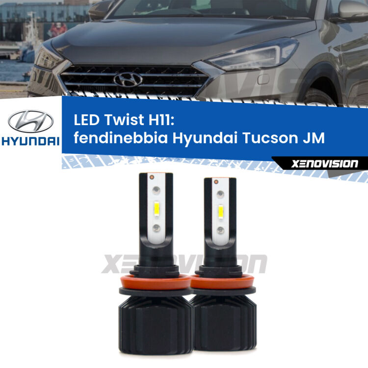 <strong>Kit fendinebbia LED</strong> per <strong>Hyundai Tucson</strong> JM 2013 - 2015. Compatte, impermeabili, senza ventola: praticamente indistruttibili. Top Quality.