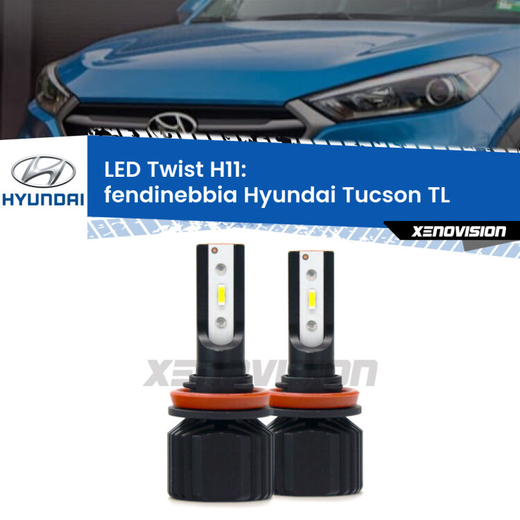 <strong>Kit fendinebbia LED</strong> per <strong>Hyundai Tucson</strong> TL 2015 - 2021. Compatte, impermeabili, senza ventola: praticamente indistruttibili. Top Quality.