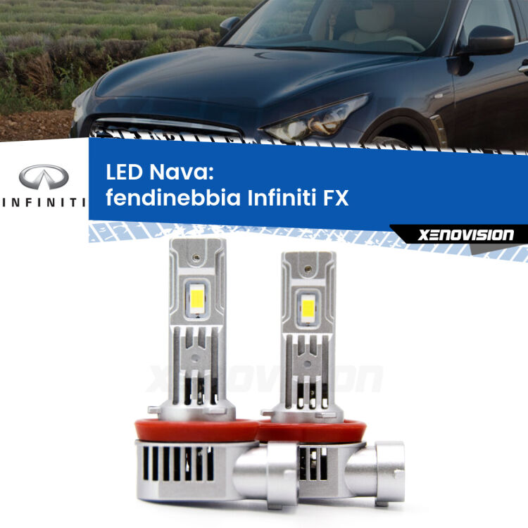 <strong>Fendinebbia LED no-spie per Infiniti FX</strong>  2003 - 2008. Coppia lampade <strong>H11</strong>/H9/H8/H16(JP) modello Nava canbus, raffreddate a ventola.