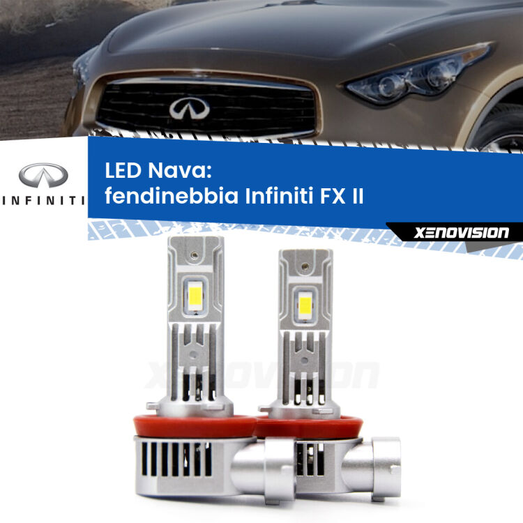 <strong>Fendinebbia LED no-spie per Infiniti FX</strong> II 2008 - 2013. Coppia lampade <strong>H11</strong>/H9/H8/H16(JP) modello Nava canbus, raffreddate a ventola.