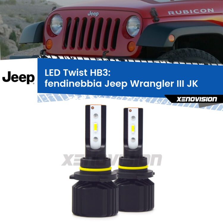 <strong>Kit fendinebbia LED</strong> HB3 per <strong>Jeep Wrangler III</strong> JK 2006 - 2009. Compatte, impermeabili, senza ventola: praticamente indistruttibili. Top Quality.