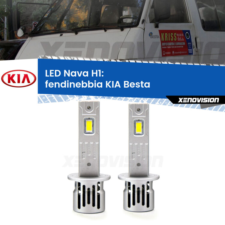 <strong>Fendinebbia LED no-spie per KIA Besta</strong>  1996 - 2003. Coppia lampade <strong> H1</strong> modello Nava canbus, raffreddate a ventola.