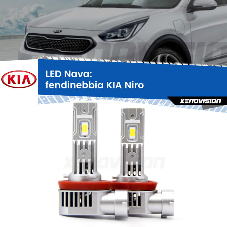 <strong>Fendinebbia LED no-spie per KIA Niro</strong>  2016 in poi. Coppia lampade <strong>H11</strong>/H9/H8/H16(JP) modello Nava canbus, raffreddate a ventola.