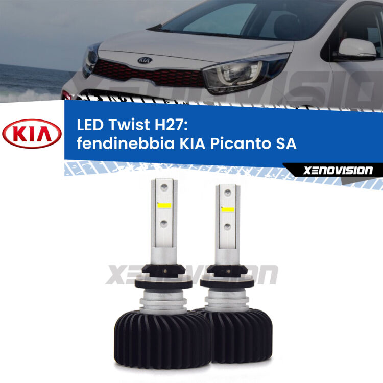 <strong>Kit fendinebbia LED</strong> H27 per <strong>KIA Picanto</strong> SA 2003 - 2010. Compatte, impermeabili, senza ventola: praticamente indistruttibili. Top Quality.