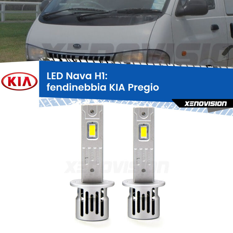 <strong>Fendinebbia LED no-spie per KIA Pregio</strong>  1995 - 2006. Coppia lampade <strong> H1</strong> modello Nava canbus, raffreddate a ventola.