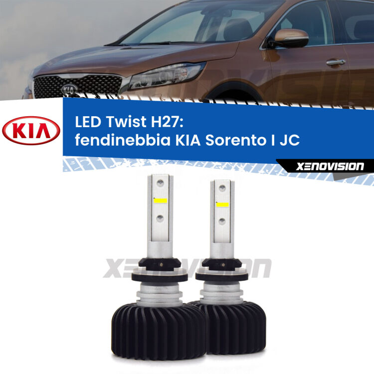 <strong>Kit fendinebbia LED</strong> H27 per <strong>KIA Sorento I</strong> JC 2002 - 2008. Compatte, impermeabili, senza ventola: praticamente indistruttibili. Top Quality.