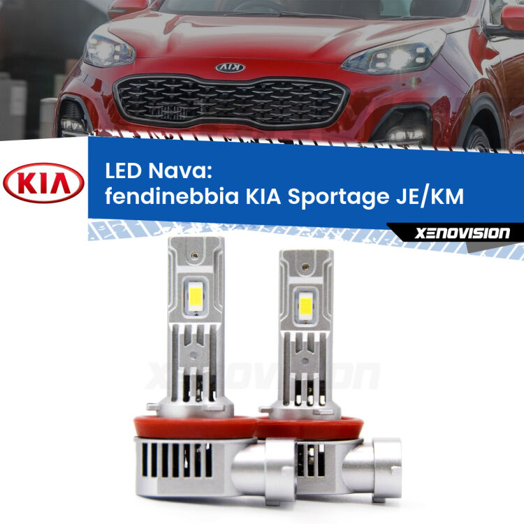 <strong>Fendinebbia LED no-spie per KIA Sportage</strong> JE/KM 2004 - 2009. Coppia lampade <strong>H11</strong>/H9/H8/H16(JP) modello Nava canbus, raffreddate a ventola.