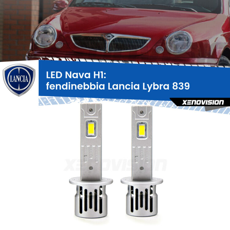 <strong>Fendinebbia LED no-spie per Lancia Lybra</strong> 839 1999 - 2005. Coppia lampade <strong> H1</strong> modello Nava canbus, raffreddate a ventola.