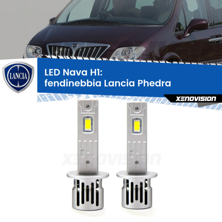 <strong>Fendinebbia LED no-spie per Lancia Phedra</strong>  2002 - 2010. Coppia lampade <strong> H1</strong> modello Nava canbus, raffreddate a ventola.