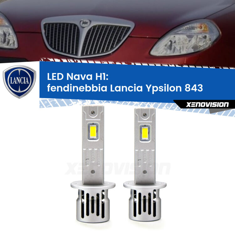 <strong>Fendinebbia LED no-spie per Lancia Ypsilon</strong> 843 2003 - 2011. Coppia lampade <strong> H1</strong> modello Nava canbus, raffreddate a ventola.