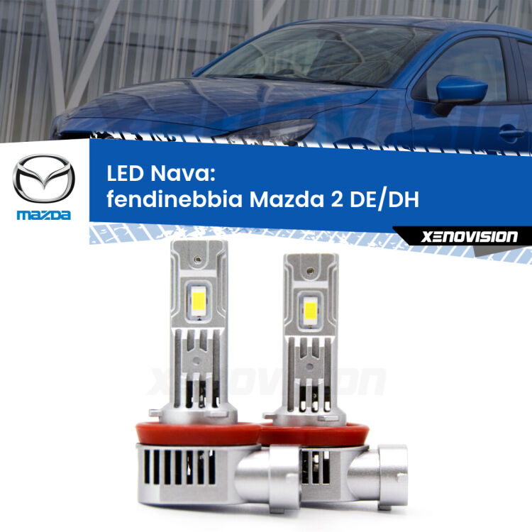 <strong>Fendinebbia LED no-spie per Mazda 2</strong> DE/DH 2007 - 2015. Coppia lampade <strong>H11</strong>/H9/H8/H16(JP) modello Nava canbus, raffreddate a ventola.