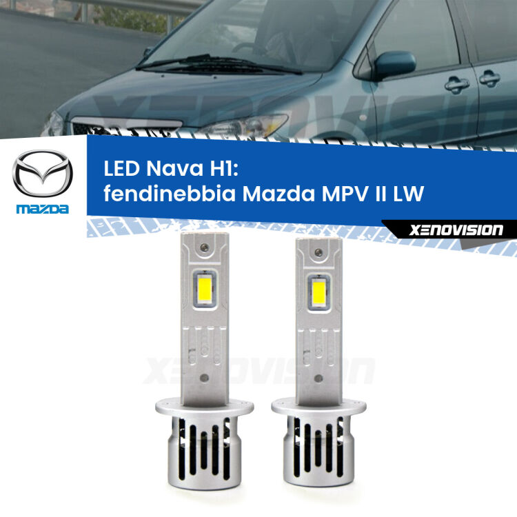 <strong>Fendinebbia LED no-spie per Mazda MPV II</strong> LW 1999 - 2003. Coppia lampade <strong> H1</strong> modello Nava canbus, raffreddate a ventola.