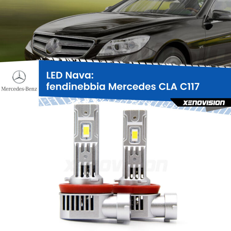 <strong>Fendinebbia LED no-spie per Mercedes CLA</strong> C117 2012 - 2019. Coppia lampade <strong>H11</strong>/H9/H8/H16(JP) modello Nava canbus, raffreddate a ventola.