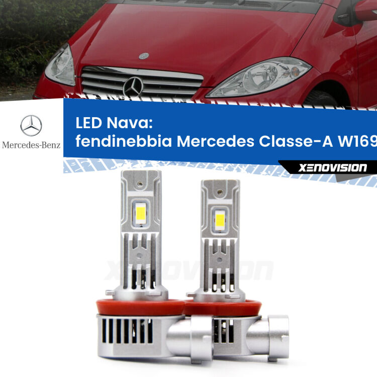 <strong>Fendinebbia LED no-spie per Mercedes Classe-A</strong> W169 2004 - 2012. Coppia lampade <strong>H11</strong>/H9/H8/H16(JP) modello Nava canbus, raffreddate a ventola.