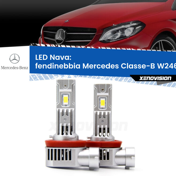 <strong>Fendinebbia LED no-spie per Mercedes Classe-B</strong> W246, W242 2011 - 2018. Coppia lampade <strong>H11</strong>/H9/H8/H16(JP) modello Nava canbus, raffreddate a ventola.