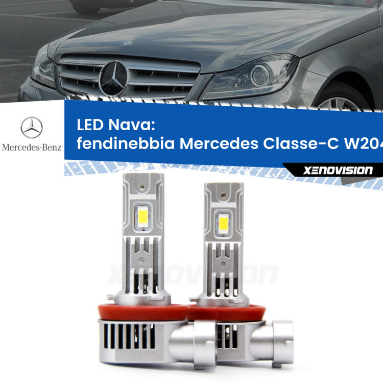 <strong>Fendinebbia LED no-spie per Mercedes Classe-C</strong> W204 2007 - 2014. Coppia lampade <strong>H11</strong>/H9/H8/H16(JP) modello Nava canbus, raffreddate a ventola.