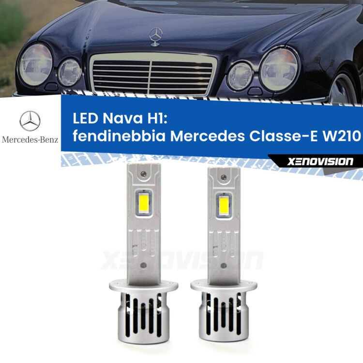 <strong>Fendinebbia LED no-spie per Mercedes Classe-E</strong> W210 1995 - 2002. Coppia lampade <strong> H1</strong> modello Nava canbus, raffreddate a ventola.