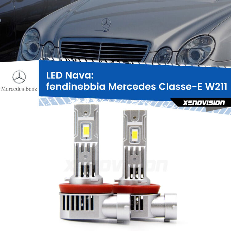 <strong>Fendinebbia LED no-spie per Mercedes Classe-E</strong> W211 2002 - 2009. Coppia lampade <strong>H11</strong>/H9/H8/H16(JP) modello Nava canbus, raffreddate a ventola.